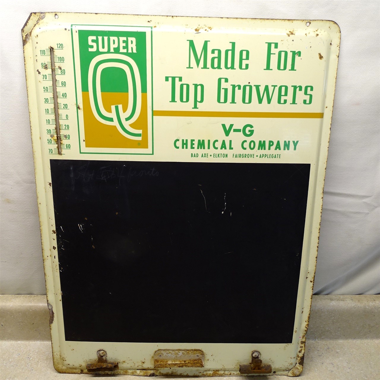 Vintage Super Q Fertilizer Sign Therm, V-G Chem. Co. Ag-Farm Ad, Metal 18″ X 24″