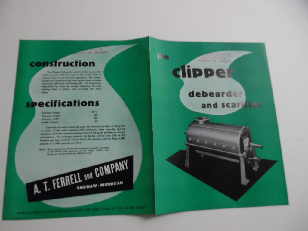 c.1948 Clipper Barley Debearder Scarifier Catalog A.T Ferrell Saginaw MI Vintage