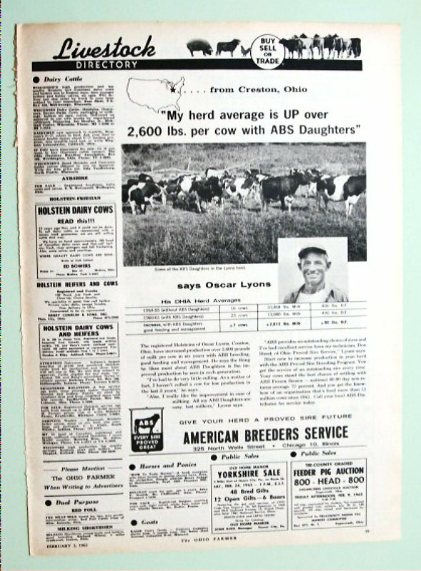Original 1962 Breeder Ad Features Oscar Lyons, Creston, Wayne County Ohio