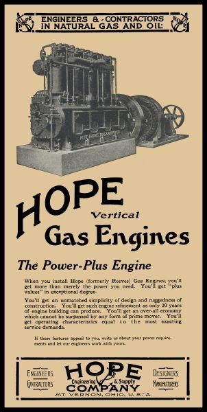 1925 Hope Vertical Gas Engines of Mt. Vernon, OhiO NEW Sign 24 x 48″ USA STEEL