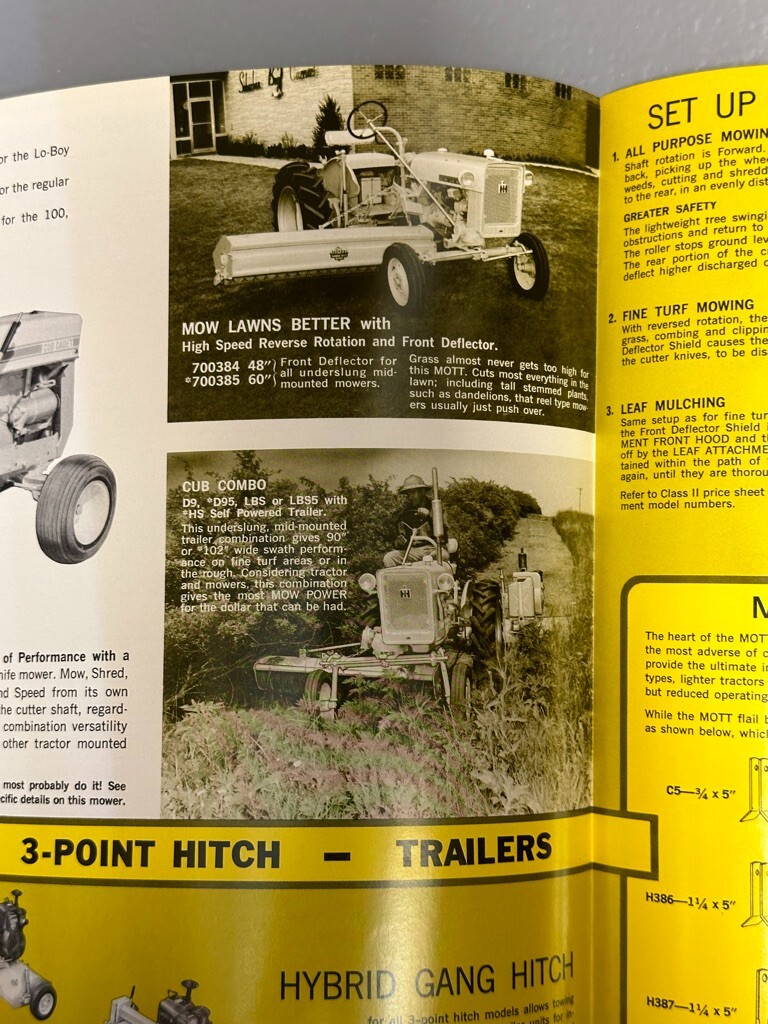 1970s MOTT MOWERS – INTERNATIONAL HARVESTER TRACTOR CUB Farm Advertise Brochure