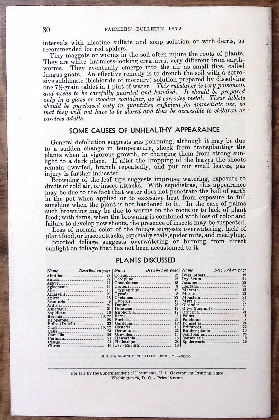 1957 HOUSE PLANTS U.S. DEPARTMENT OF AGRICULTURE FARMERS’ BULLETIN EXC Z5449