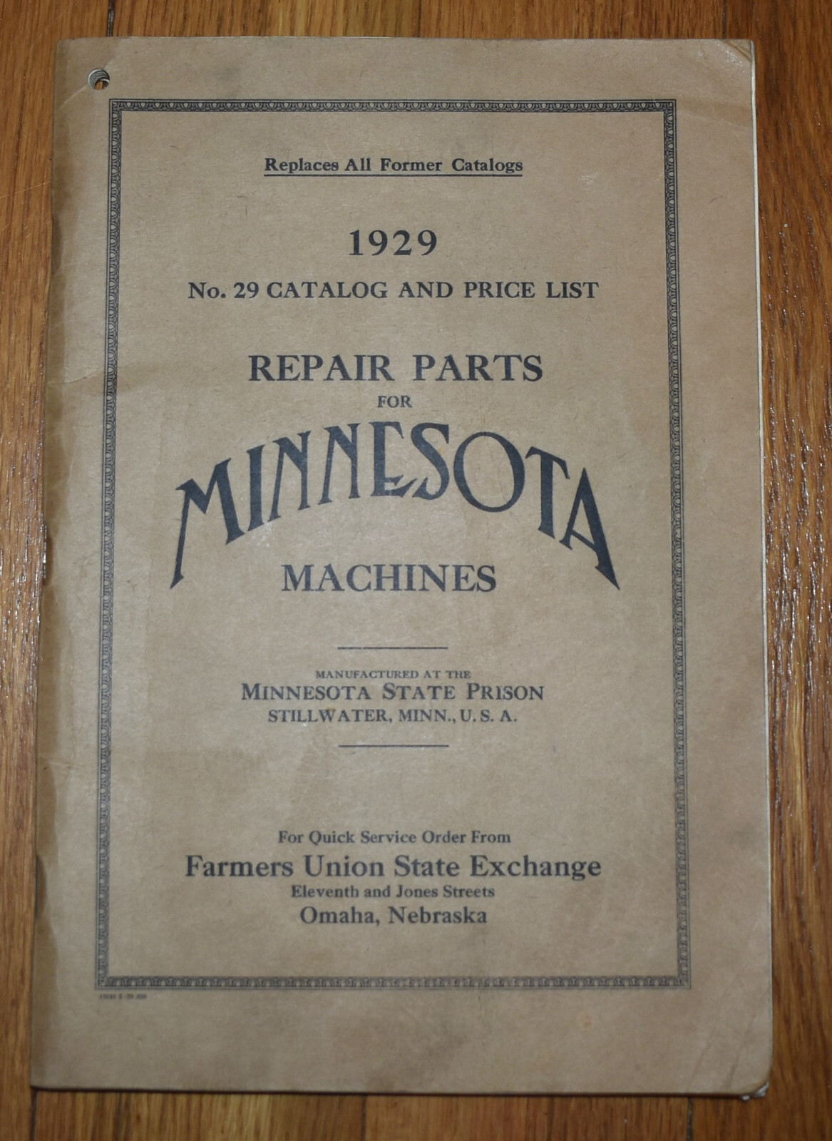 Vintage 1929 Minnesota State Prison Machines Repair Parts Catalog & Price List