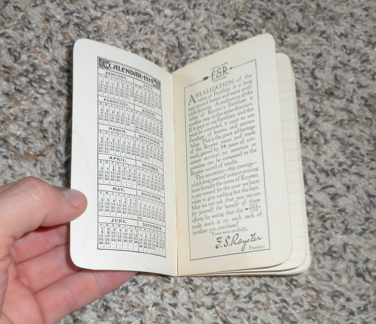 1920 Fs Royster Guano Co Baltimore MD Maryland Fertilizer Notepad Advertising