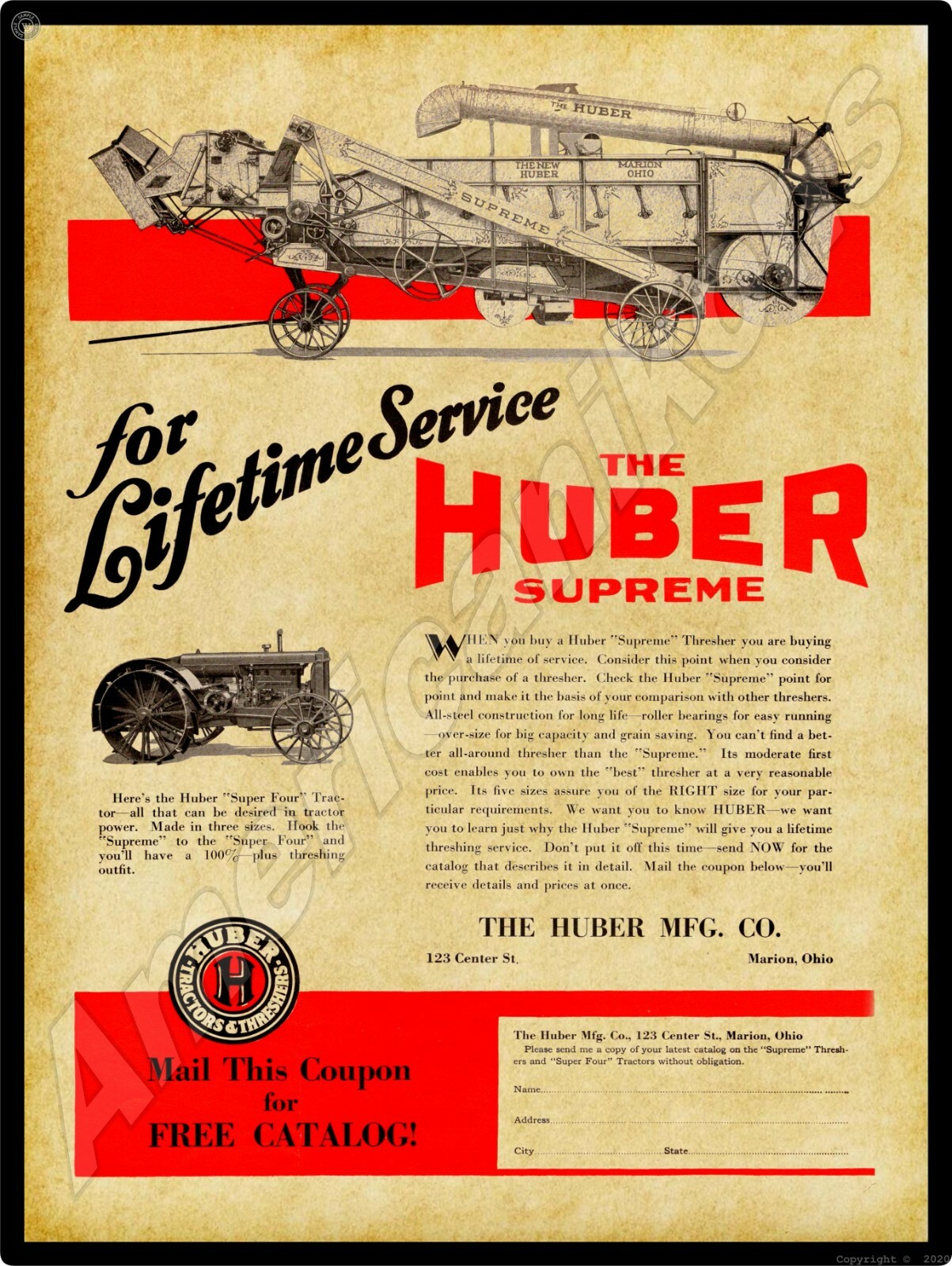 Huber Supreme Thresher NEW Metal Sign – 24″x30″ USA STEEL XL Size 7 lbs