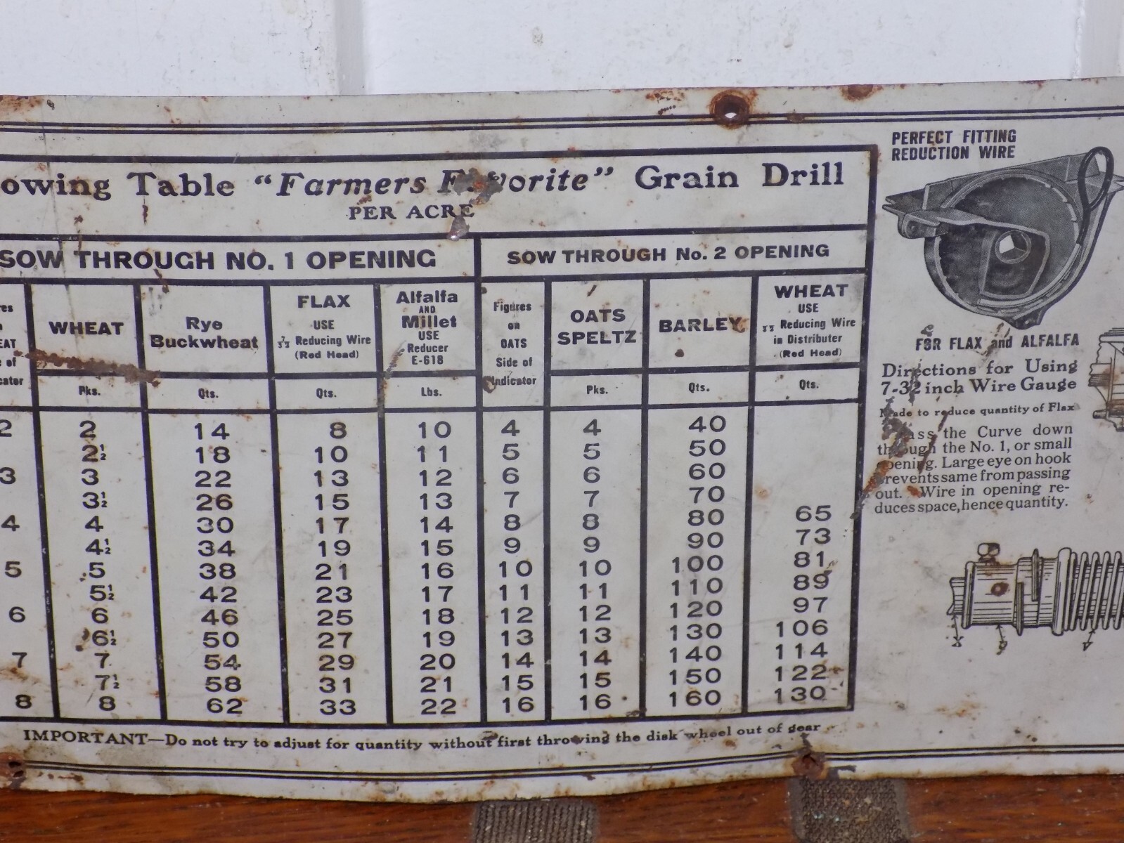 Vintage Grain Drill Sewing Table Tin Sign