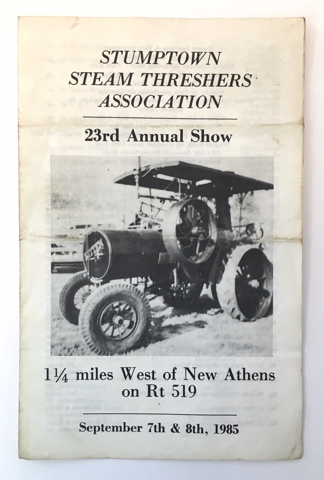 Stumptown Steam Threshers Association Annual Show Program 1985 Ohio Tractors