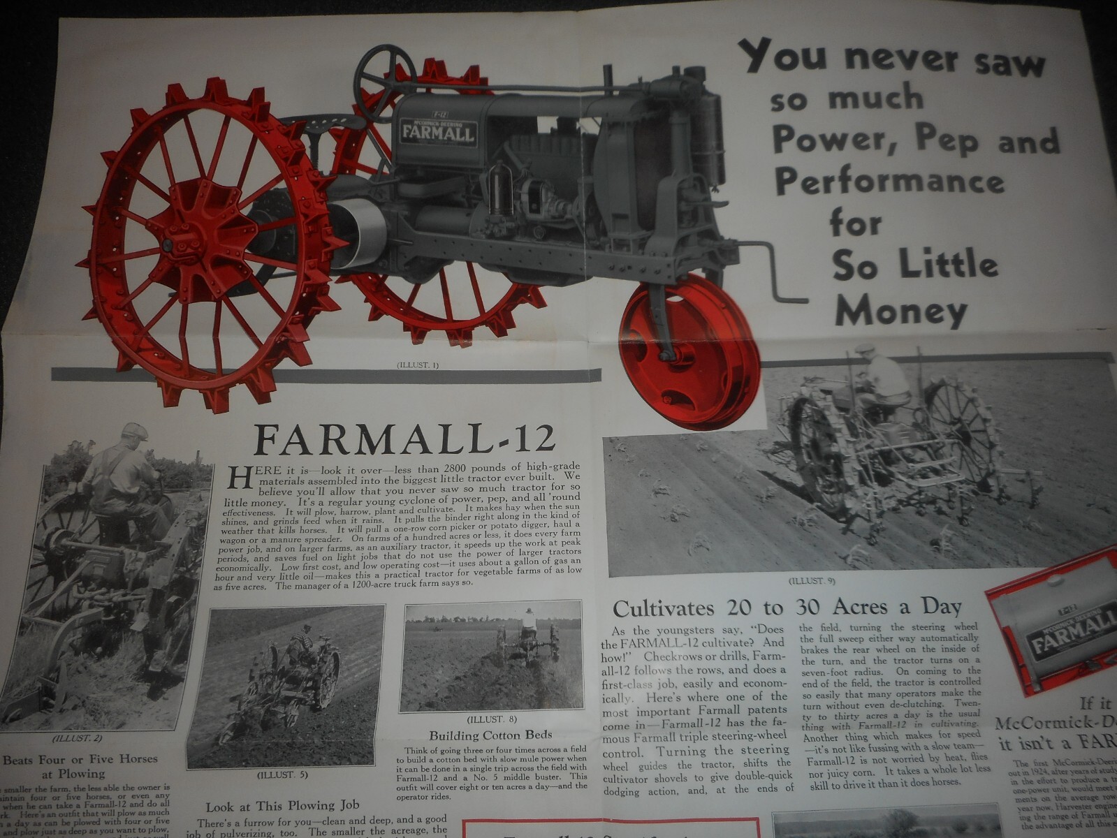IH McCormick Deering Farmall 12 Tractor Salesman Dealer Window Brochure c.1930