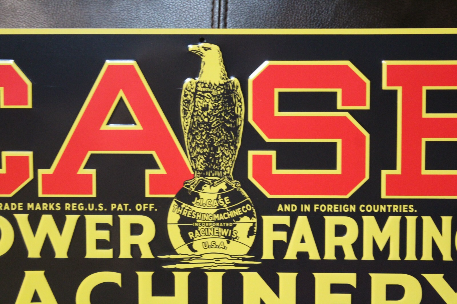 CASE FARMING MACHINERY DEALER EMBOSSED METAL SIGN EAGLE ABE SALES GAS OIL SEED