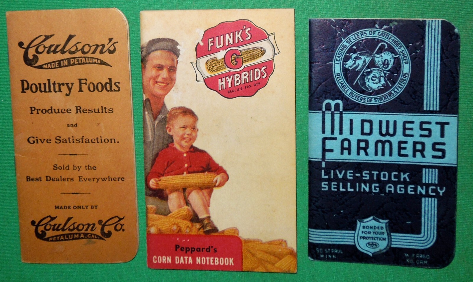 Antique Farm & Livestock Themed Advertising Calendar Memo Booklets x3, 1917-1948