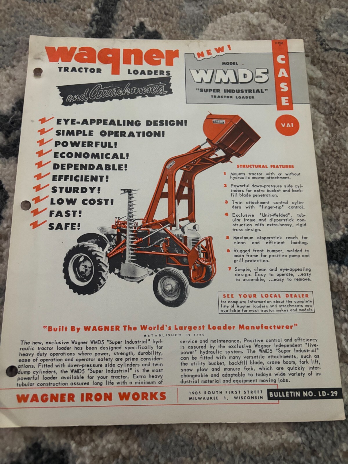 Wagner WMD5 Loader For Case VAI Tractor Brochure FCCA25