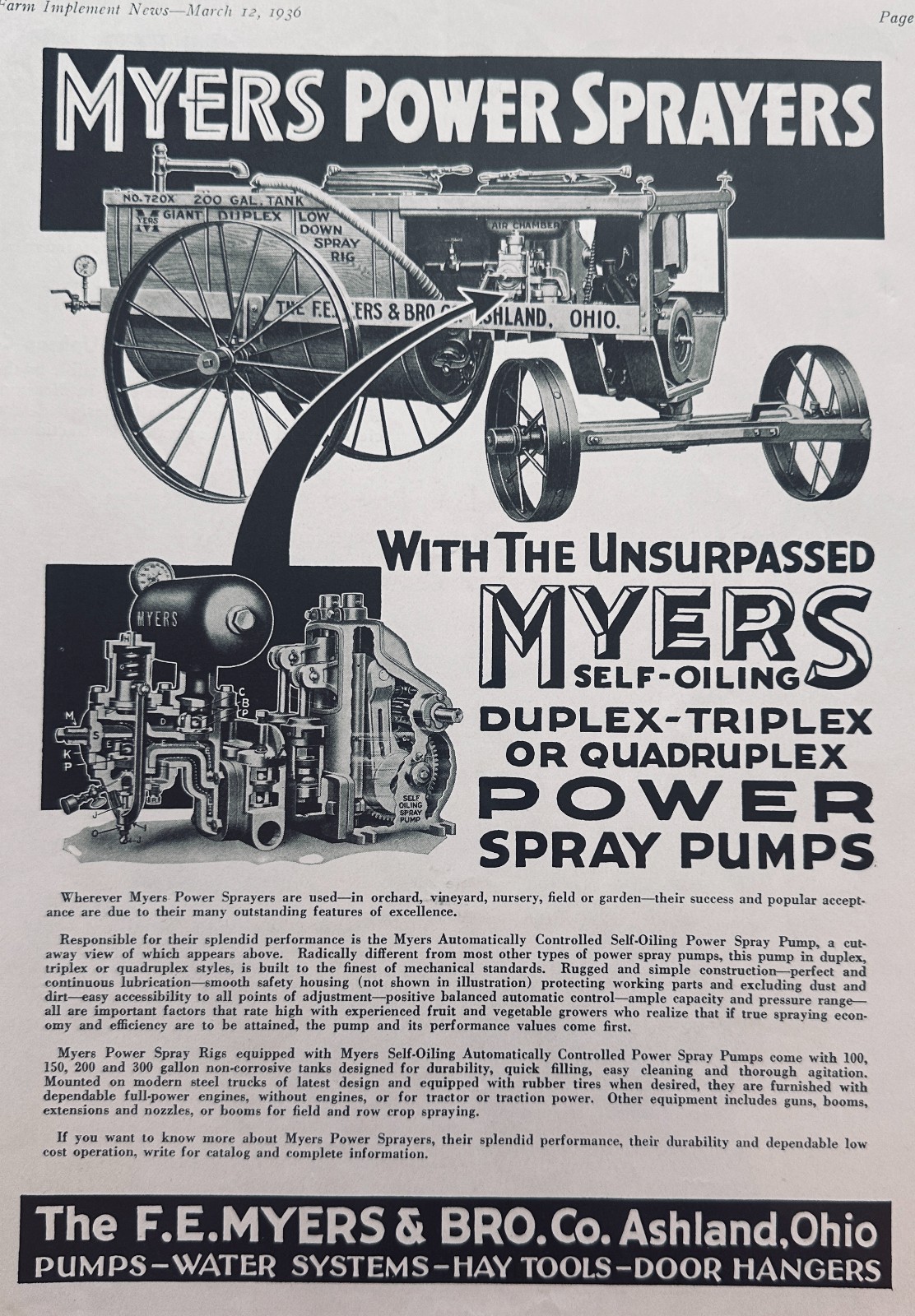 Lot of (3) Early Myer’s Water Pump And Sprayer Farm Equipment Ads (#5062)