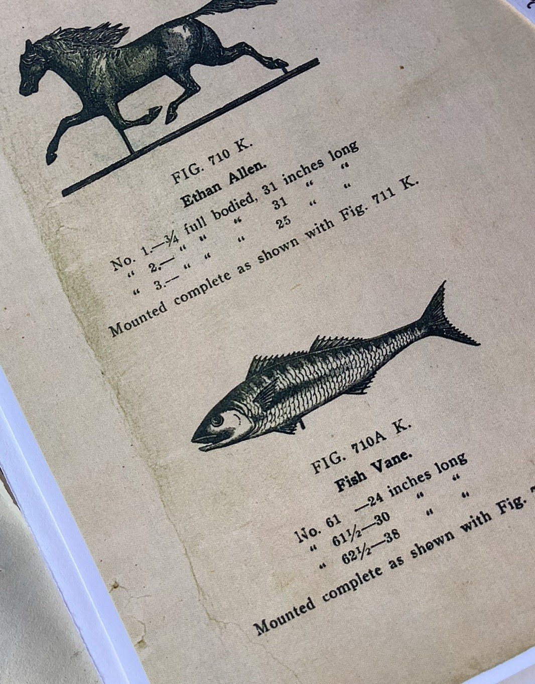 1800’s HORSE, FISH, ARROW, BANNERET WEATHER VANE J.W. FISKE IRON WORKS RARE AD
