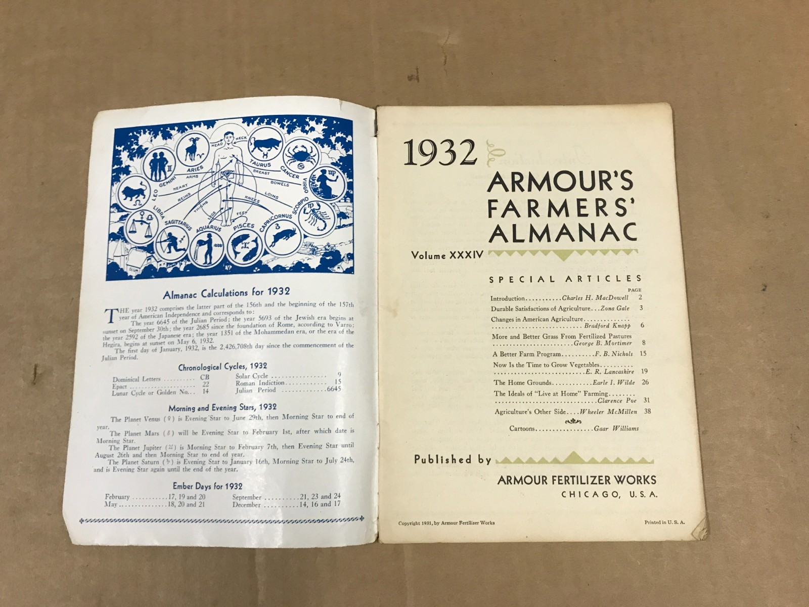 Vintage Armour’s Farmer’s Almanac 1932 – Volume 34