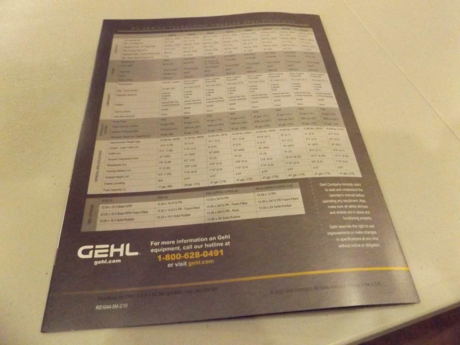 GEHL FULL LINE RS SERIES TELESCOPIC HANDLERS, LITERATURE # RS1044-5M 2010