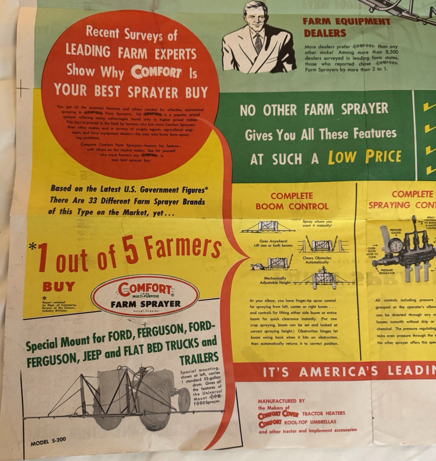 Vintage 1960’s Comfort Farm Sprayer Dealer Brochure With 27.5X22 Inch Poster