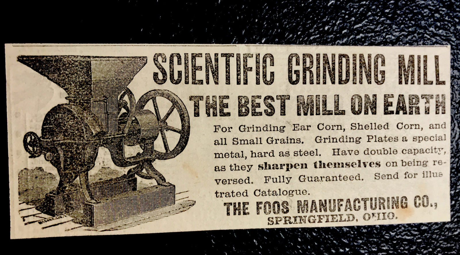 1886 Foos Scientific Grinding Mill Farm Advertising – Springfield – Ohio
