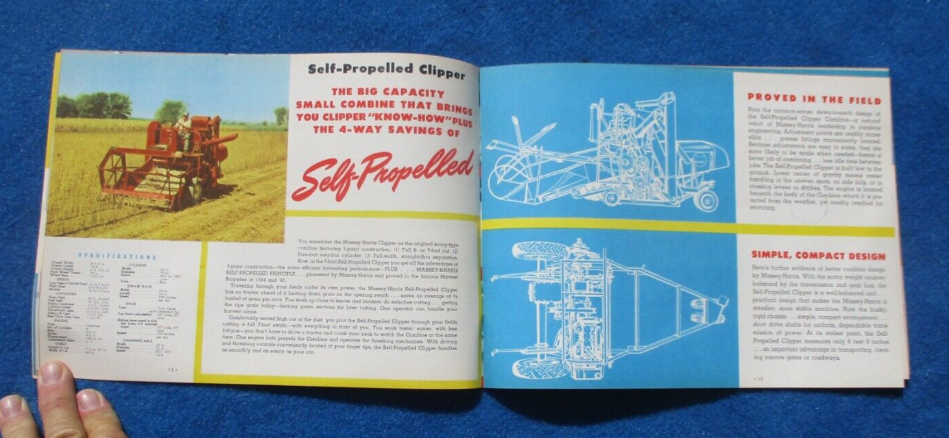 Massey Harris 1950’s Combine Sales Booklet Many Full Color Pages Original NOS