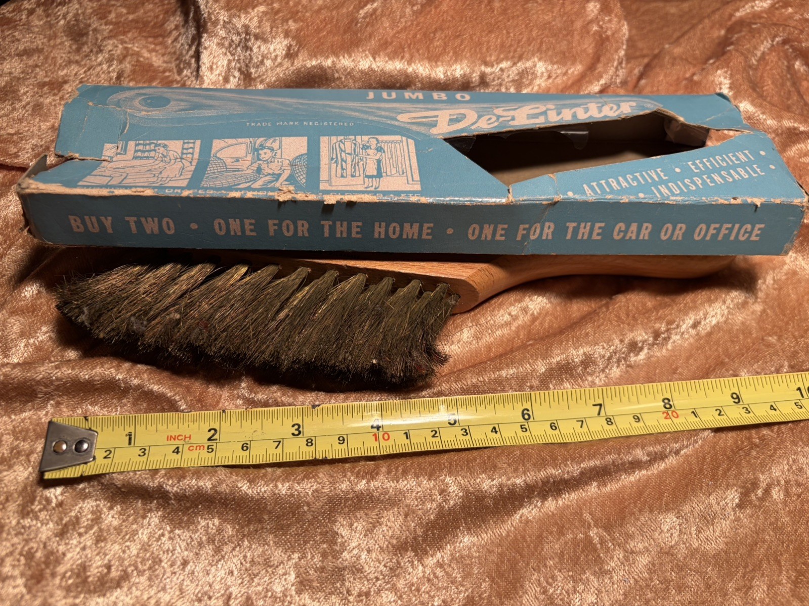 Vintage Advertising delinter wire bristles Jumbo wood handle 9” clothes fabric