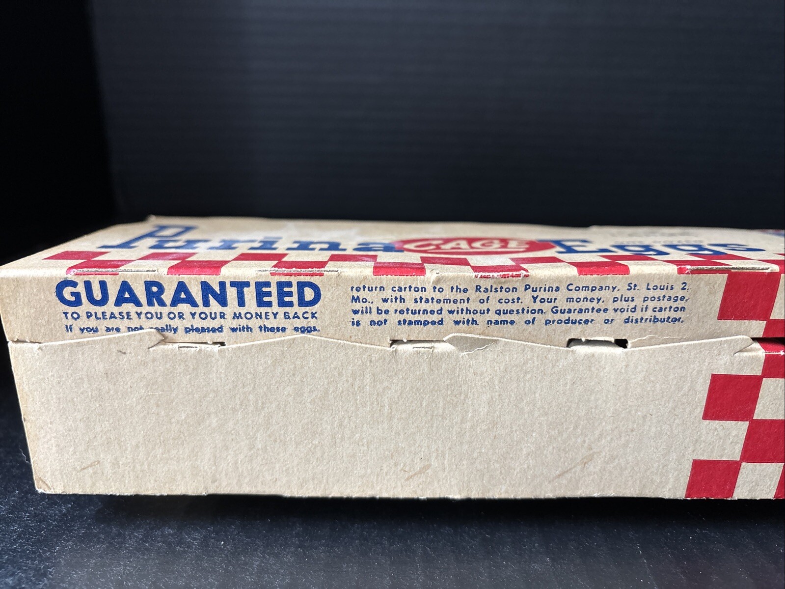VINTAGE PURINA CAGE EGGS 1DOZEN PAPER CARTON-NEW YORK 16 N.Y.