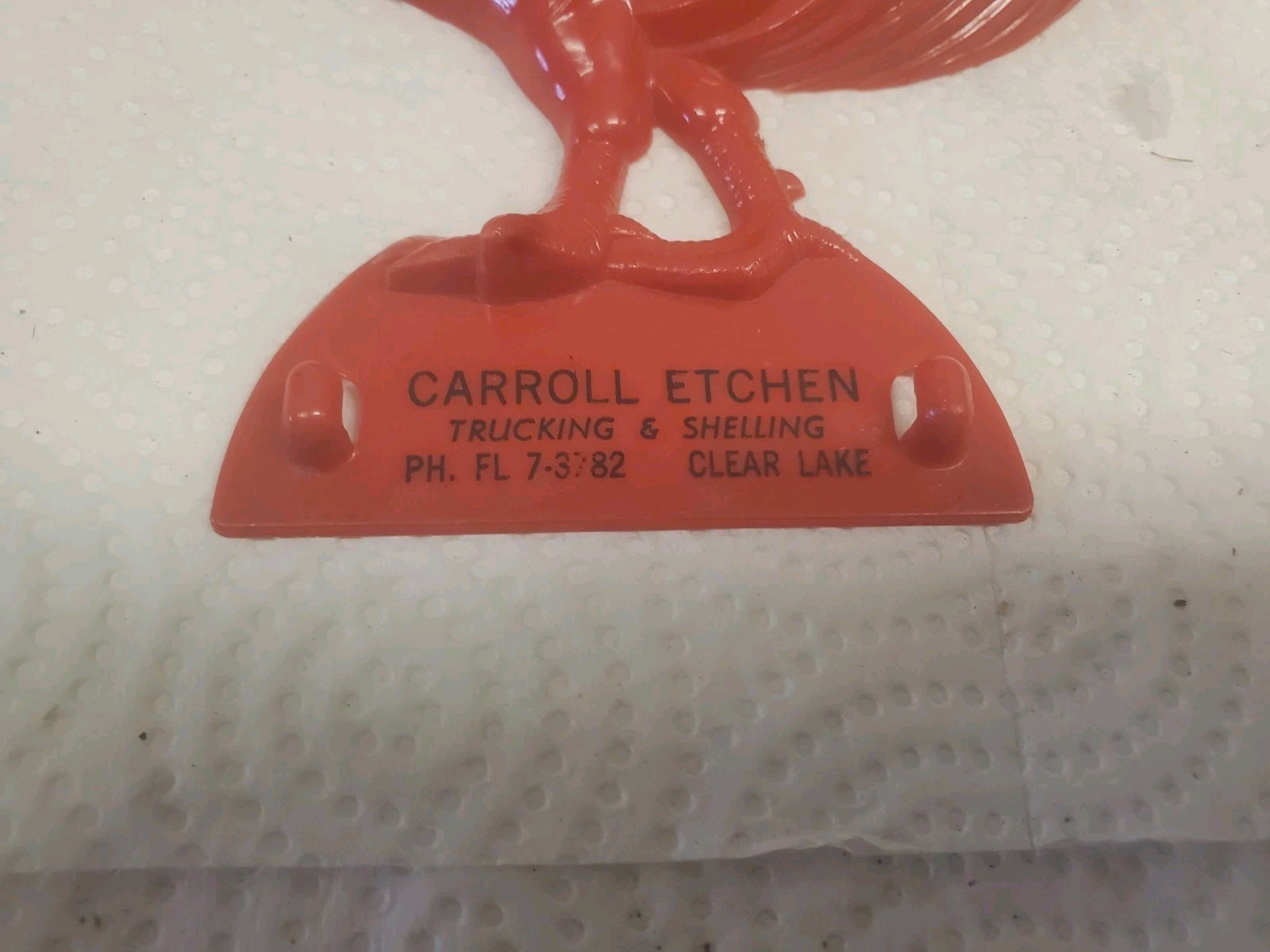 8″ Red Plastic Rooster Spoon Holder Carroll Etchen Trucking Clear Lake Iowa