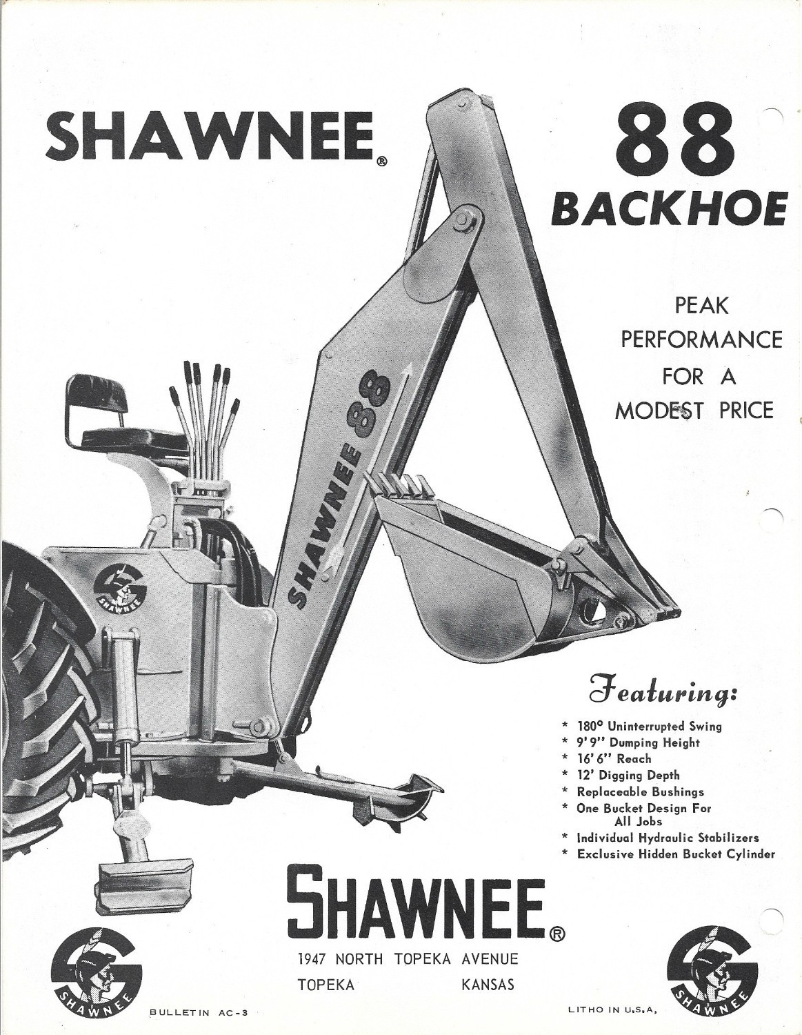 Shawnee 88 Backhoe Loader for Allis Chalmers D17 Tractor – Single Page Brochure