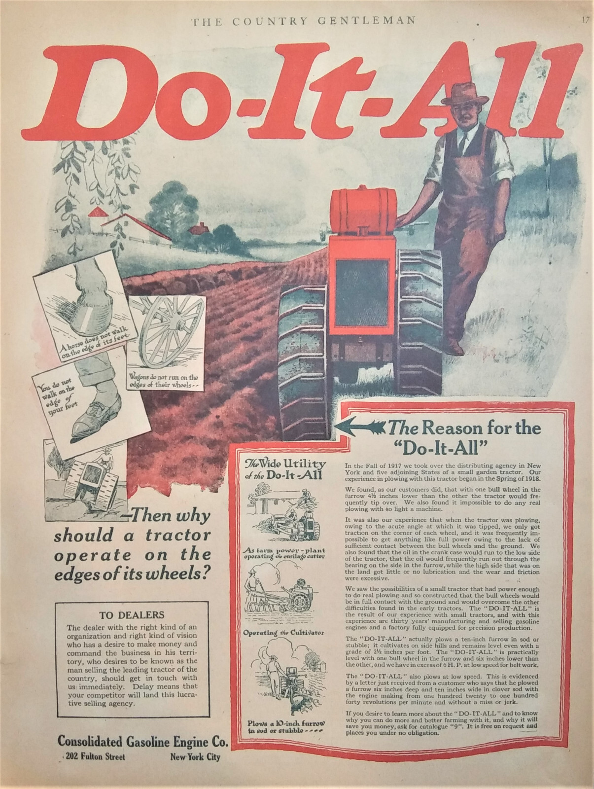 1921 Do It All Tractor Ad, Vintage, Consolidated Gasoline Engine Co.