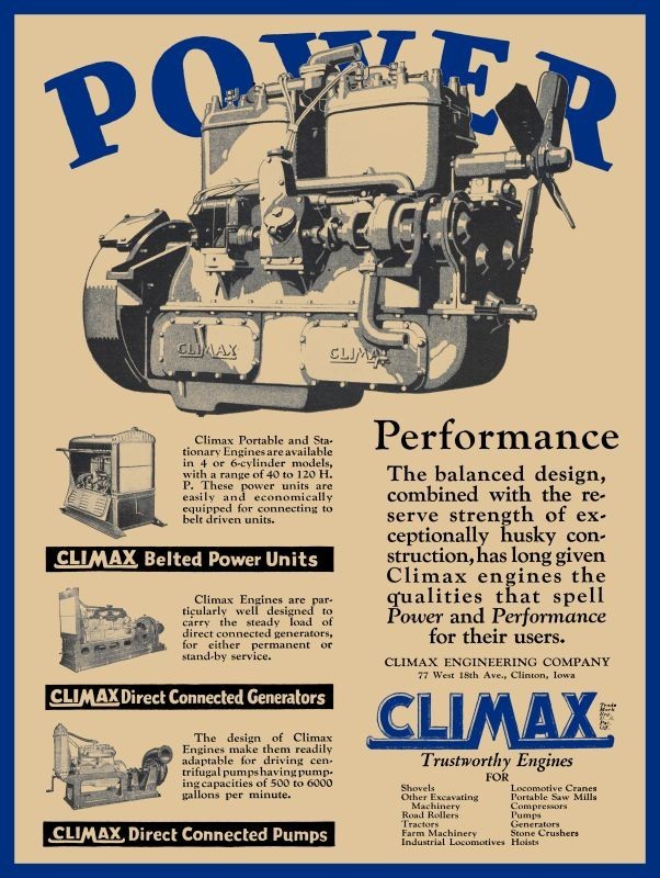 1927 Climax Engines of Clinton, Iowa NEW Sign: 24×30″ USA STEEL XL Size