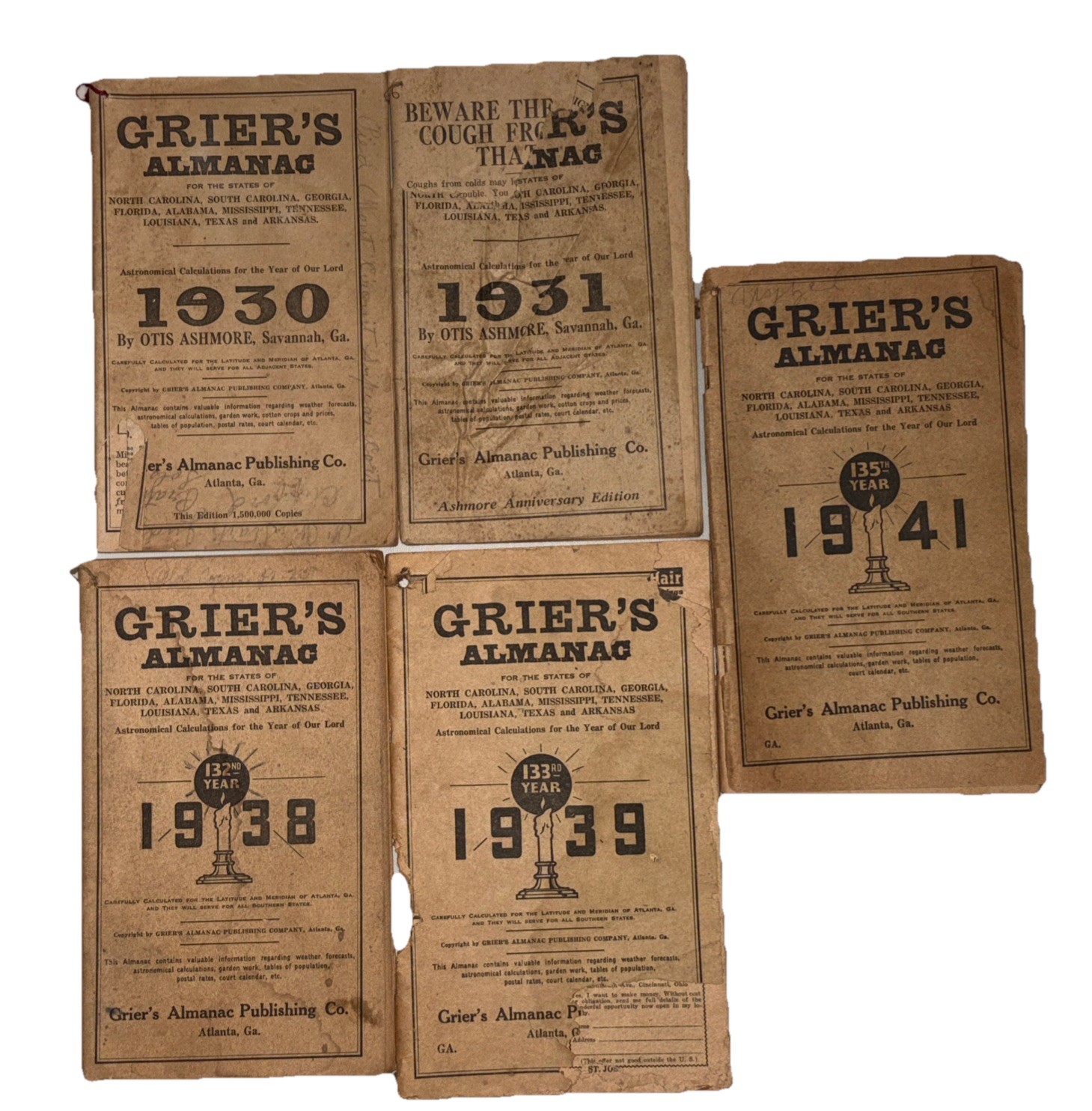 Lot of 4 Vintage GRIER’S ALMANAC 1930, 1931, 1938, 1939 & 1941 Issues See Pics