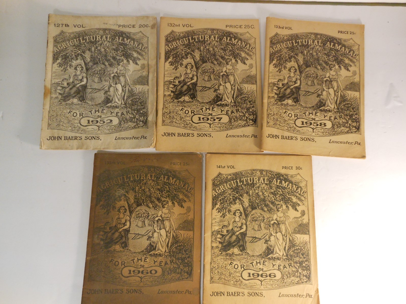 Lot of 5 Vintage Agricultural Almanac’s 1952,57,58,60,66 John Baer’s LancasterPa