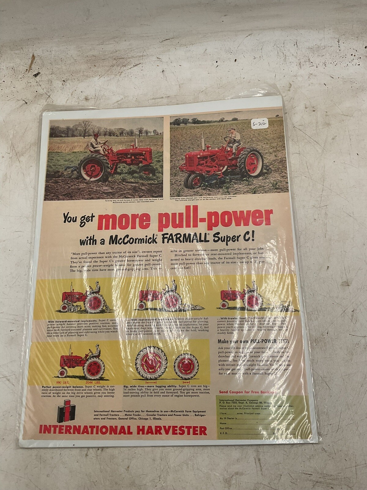 1950’S INTERNATIONAL HARVESTER McCORMICK FARMALL TRACTOR FARM AD20466