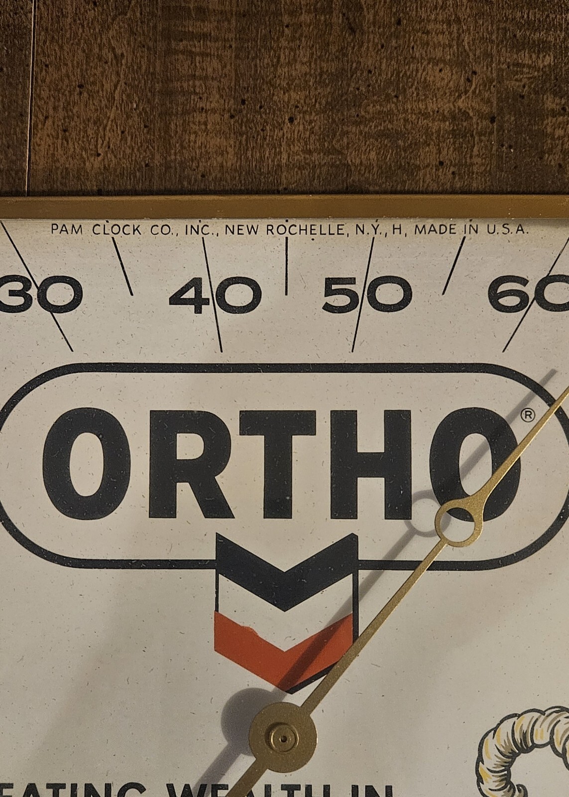 Vintage Pam Clock Co. Thermometer “ORTHO” Chevron (Rochelle, NY) USA Advertising