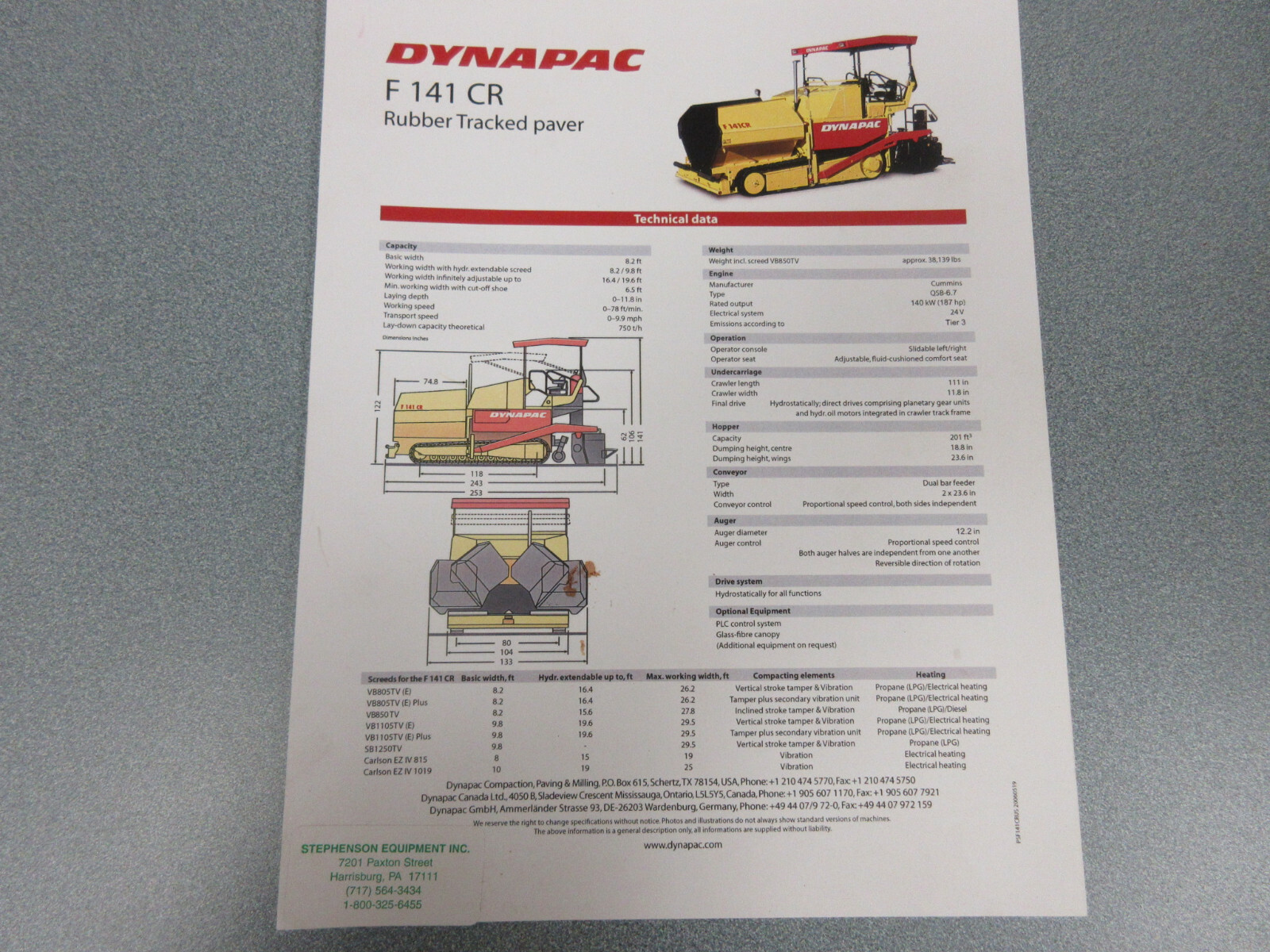 Dynapac F 141 CR Asphalt Paver Brochure 1 Page