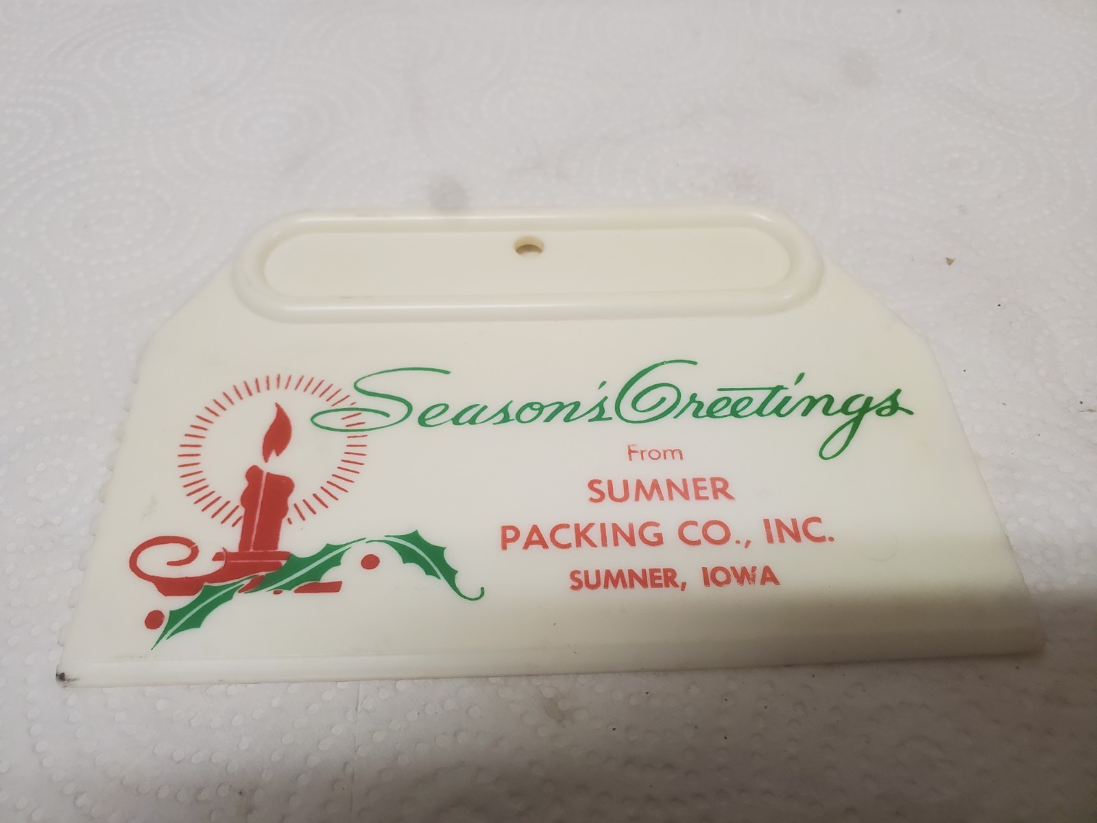 6″ Plastic Scraper Sumner Packing Company Sumner Iowa Seasons Greetings