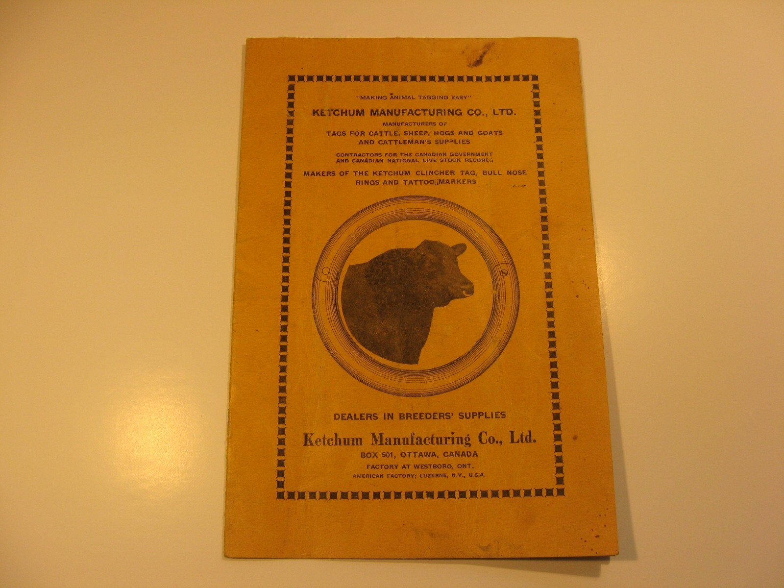 Ketchum Manufacturing 1923 Catalog Animal Tags Cattle Sheep Ottawa