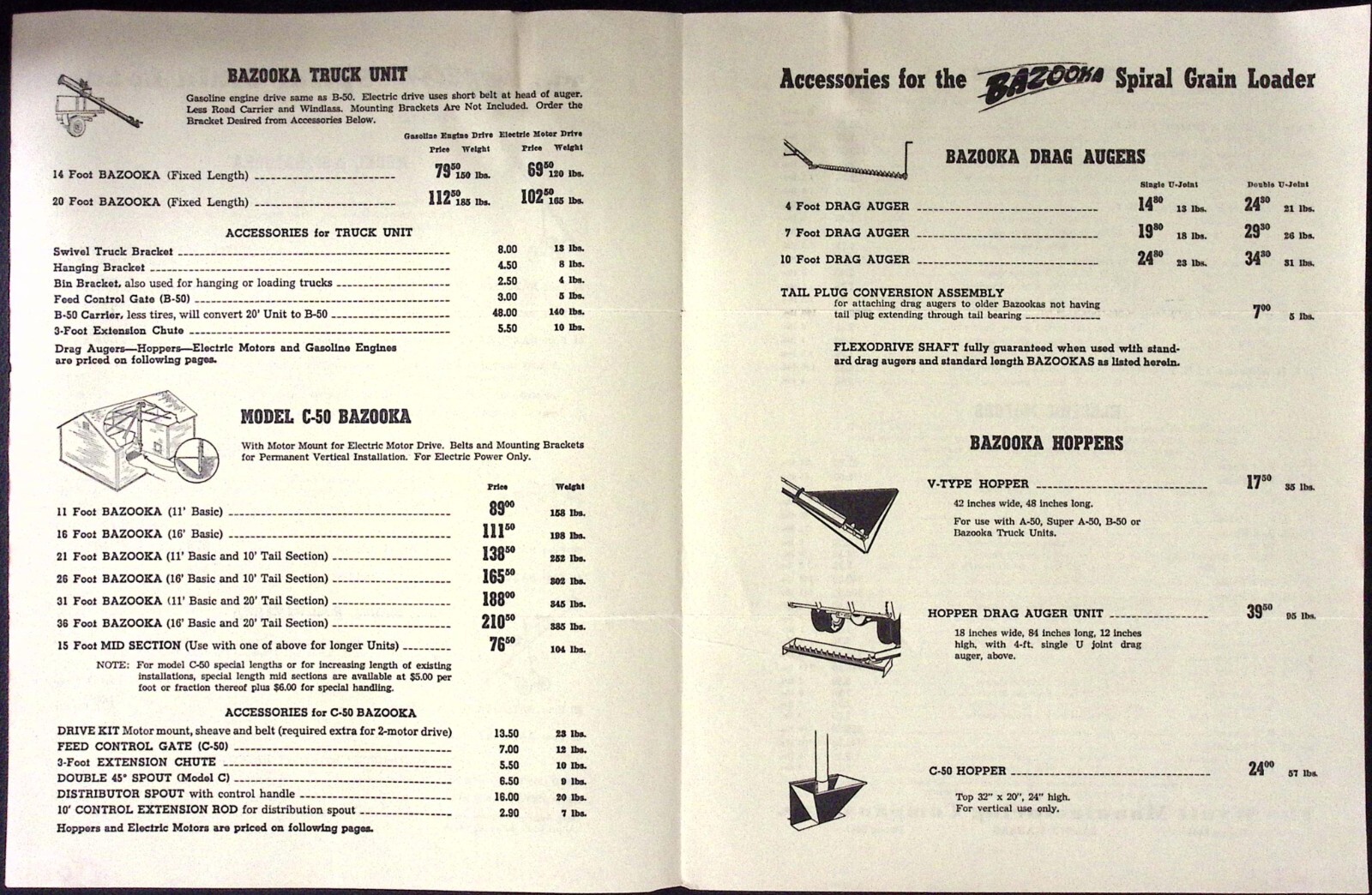 1954 Bazooka Spiral Grain Loader Model B-50 Brochure Wyatt Mfg Co Salina KS