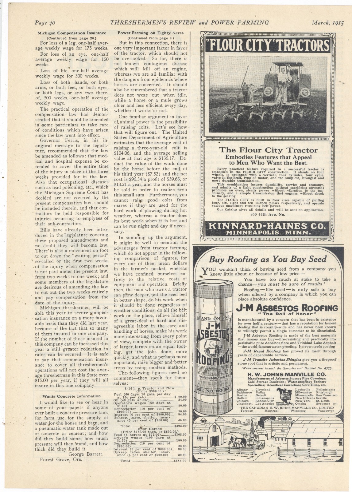 1915 Kinnard Haines Co. Ad: Flour City Tractor – Minneapolis, Minnesota