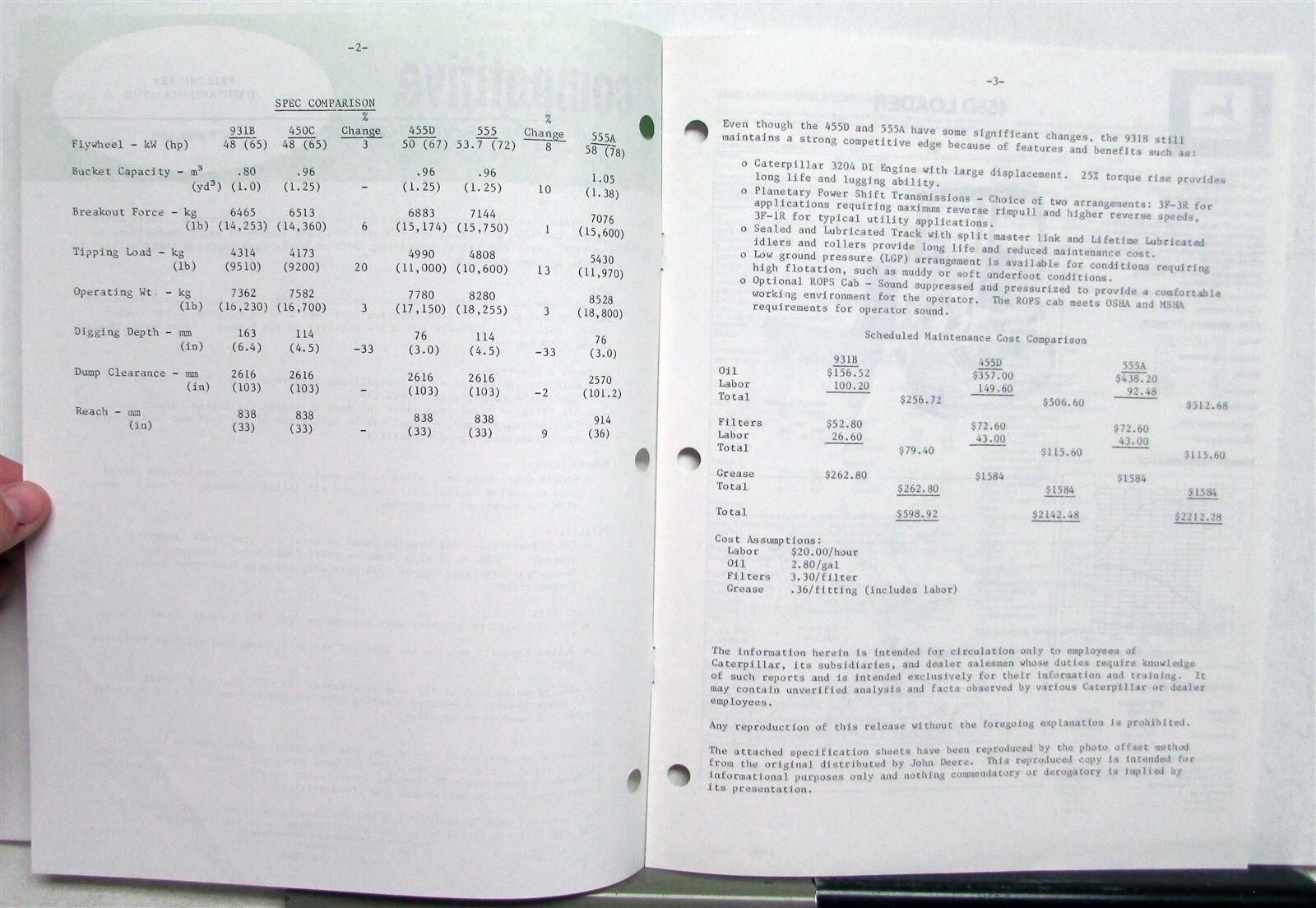 1984 Caterpillar Track Loaders John Deere Construction Competitive Info PRELIM