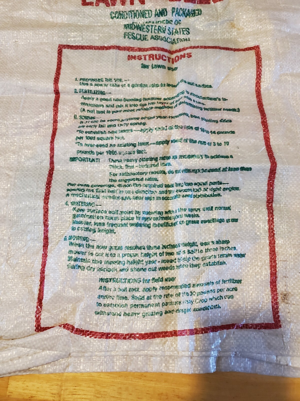 Vintage Kentucky 31 Tall Fescue Grass Seed Bag Sack ONLY 36″x20″
