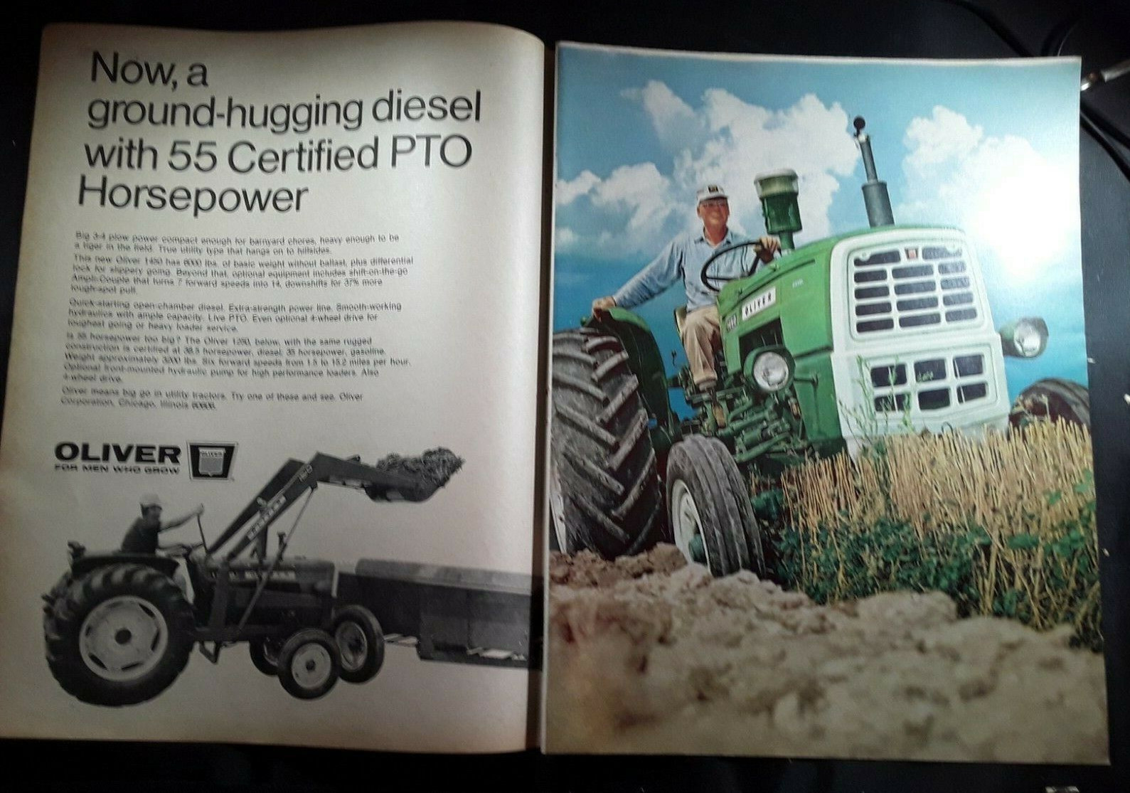 Original 1968 Oliver Diesel Tractor 2-Page Magazine Ad