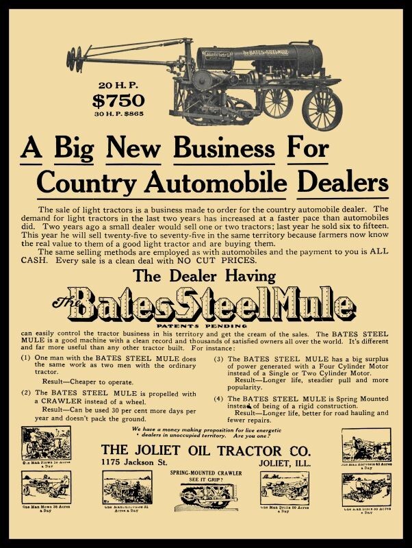1916 Bates Steel Mule, Joliet Tractor Co. NEW Sign 24×30″ USA STEEL XL Size