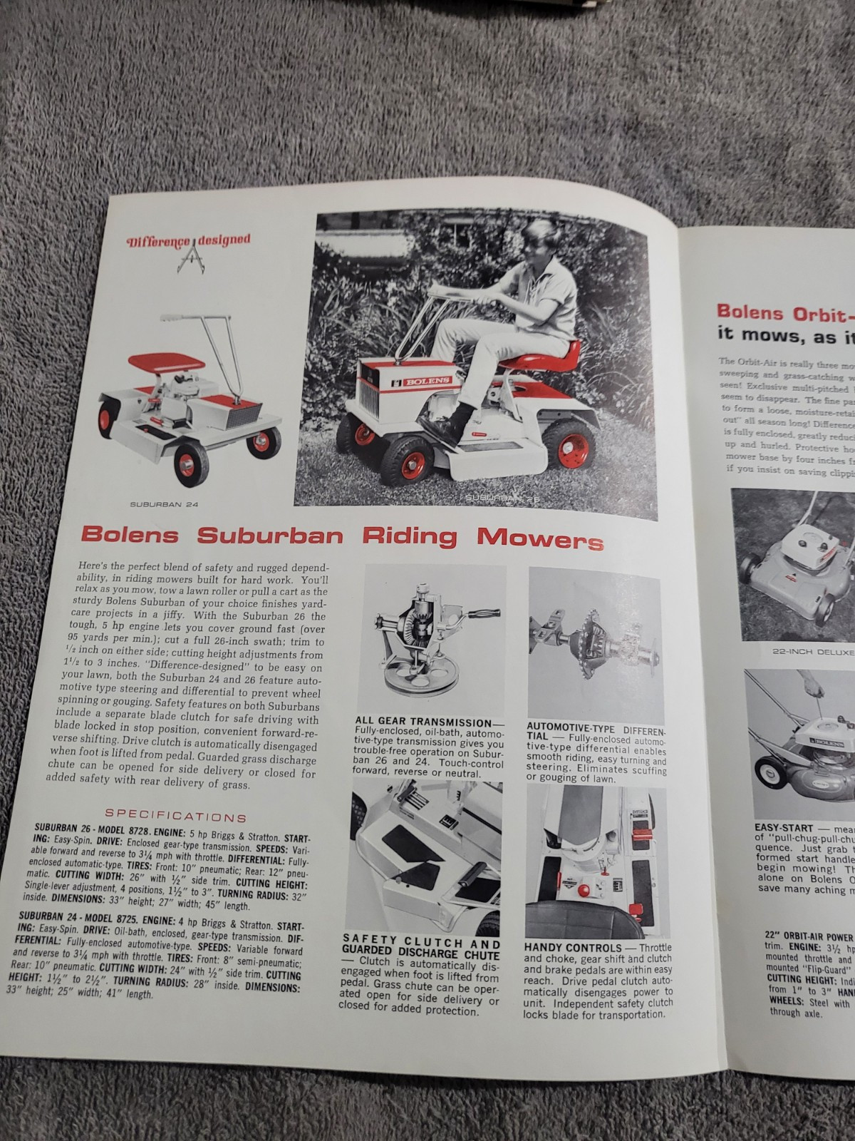 Vintage 1968 Bolens 8724 SUBURBAN 24 RIDING MOWER MOWER MUSTANG TILLER BROCHURE