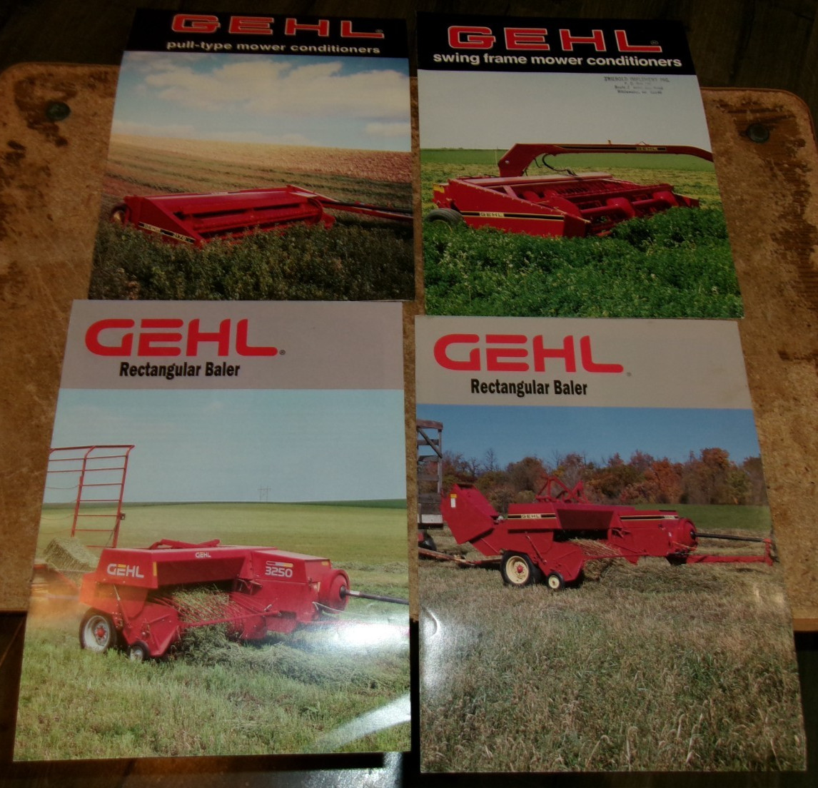 4-lot 1980’s-90’s gehl mower conditioners/square balers 2 page brochures used