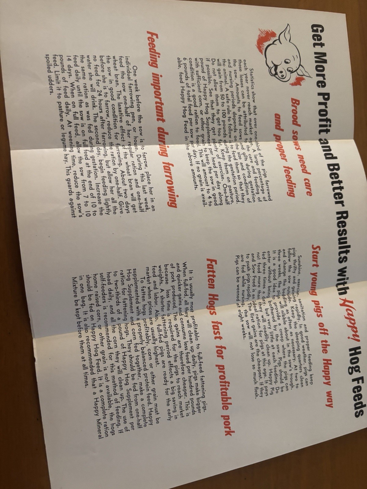 Happy Hog Feeding Hints Brochure 1950’s ? EXCELLENT CONDITION Free Shipping