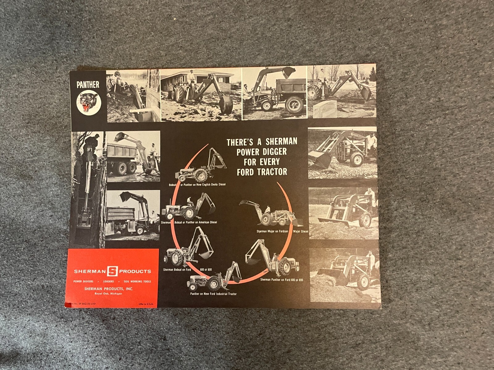 1950’s Sherman Products Panther Loader Tractor Brochure Vintage 8 Pages