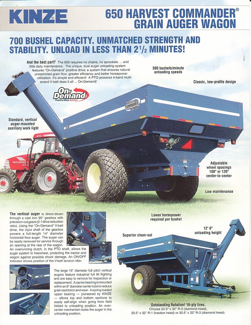 Farm Equipment Brochure – Kinze – 650 Harvest Commander Grain Auger Wagon (F2423