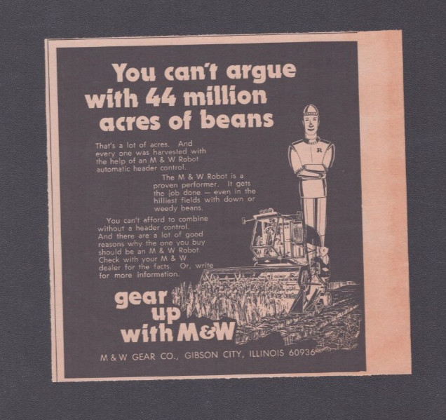 1972 Print Ad M & W Gear CO Gibson City IL You Can’t Argue w 44 Million Acres