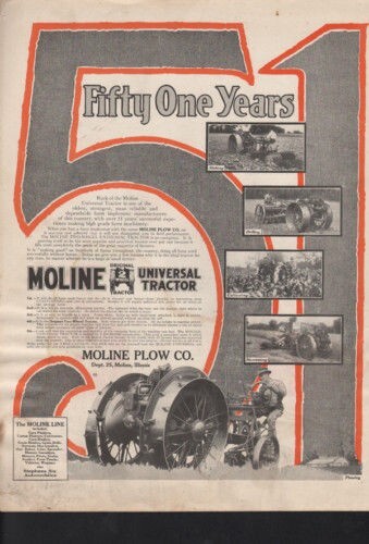 1921 MOLINE UNIVERSAL TRACTOR PLOW FARM MACHINE CULTIVATE HARVEST AD 10372