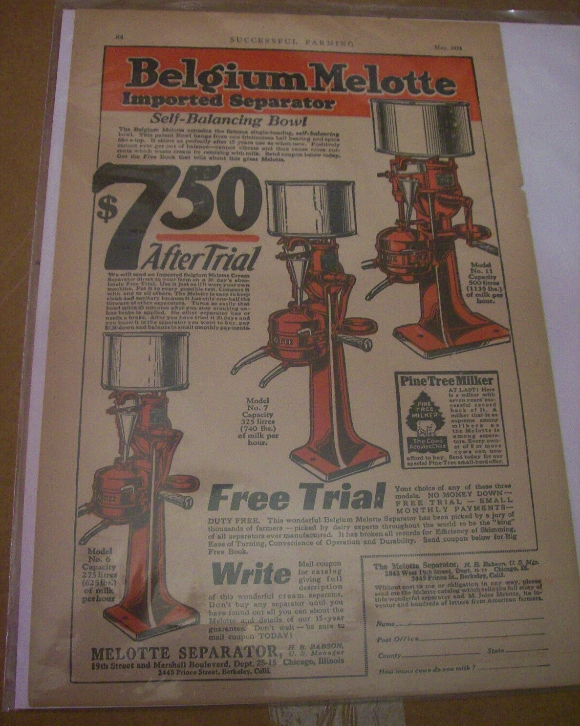 Original 1924 Belgium Melotte Imported Separator Magazine Ad