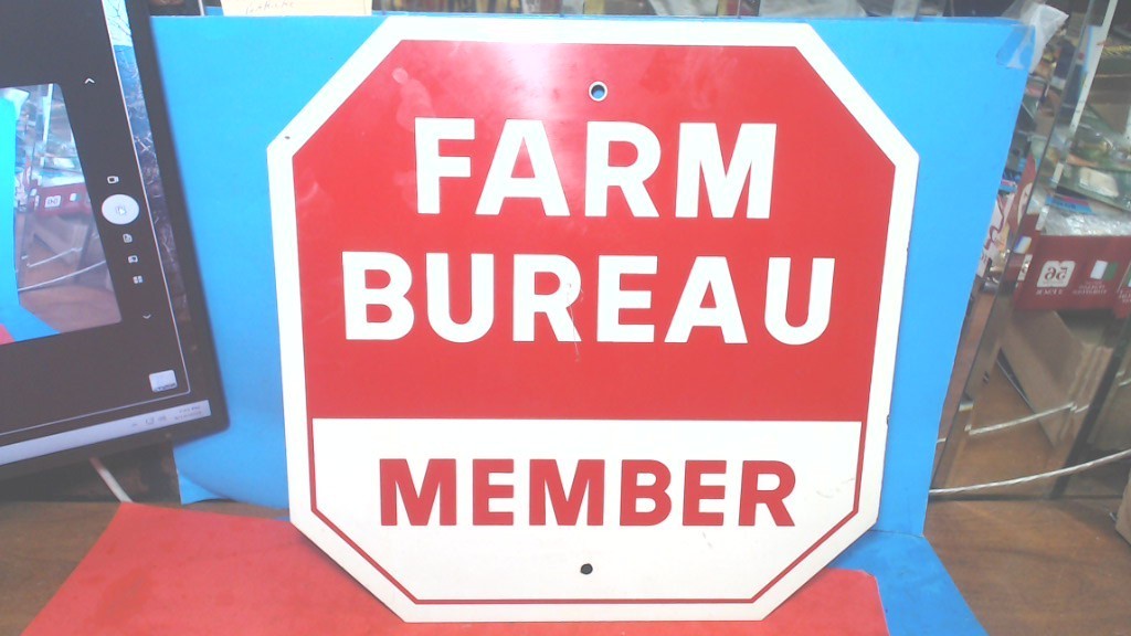 Vintage- Farm Bureau & Stop Sign- 15″ X 15″-RED & WHITE– Metal Sign